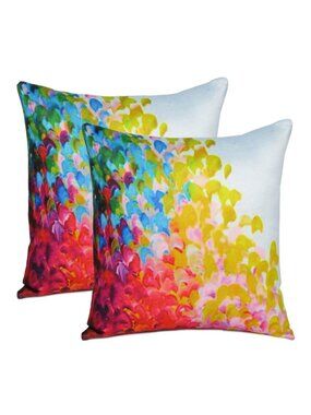 Oussum Cotton Pillow Case Floral Printed Multicolor Cushion Cover Set of 2